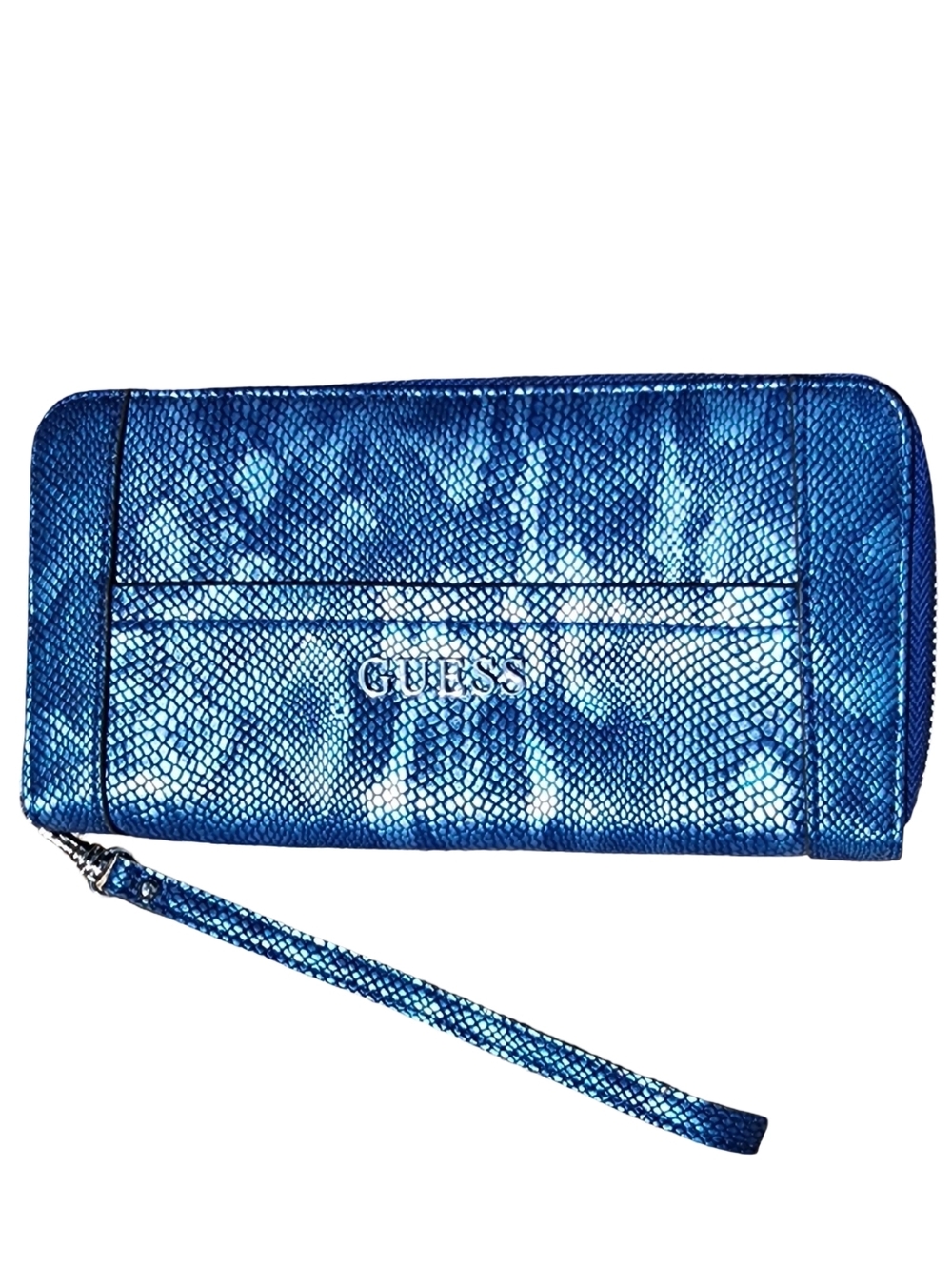 GUESS NWOT Large Laurel Snakeskin Patterned Zip Around Wallet Wristlet Blue